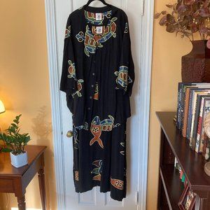 Tropical Batik Turtle Black Jacket and Maxi Dress